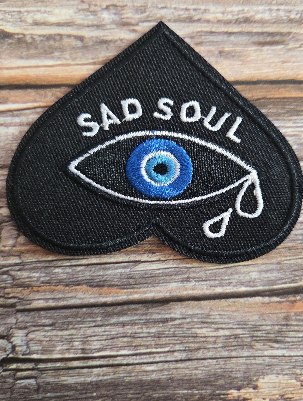 Sad Soul Emo Evil Eye Upside-down Heart Embroidered Iron on Patch